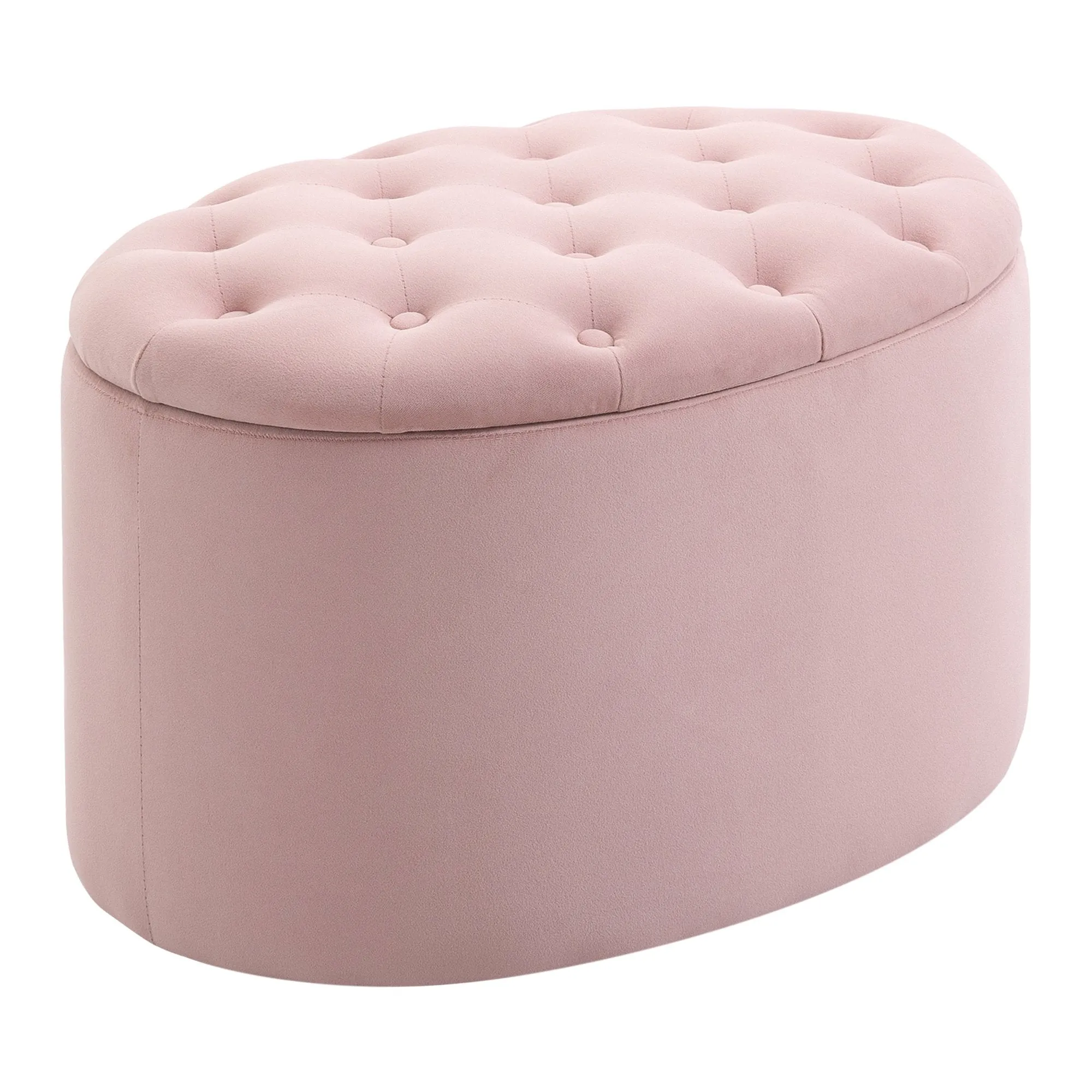 Oval Storage Ottoman Padded and Quilted Velvet, 71x52x42cm, Pink - Image 2
