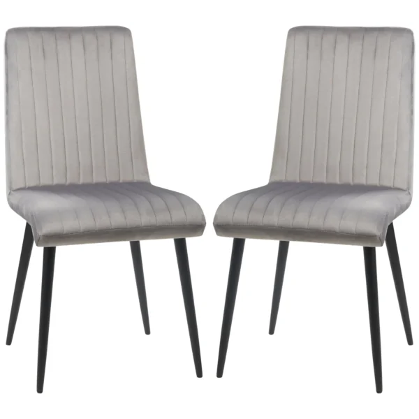 Set of 2 Padded and Space-Saving Kitchen Chairs with Steel Legs, 43x58x90 cm, Grey and Black