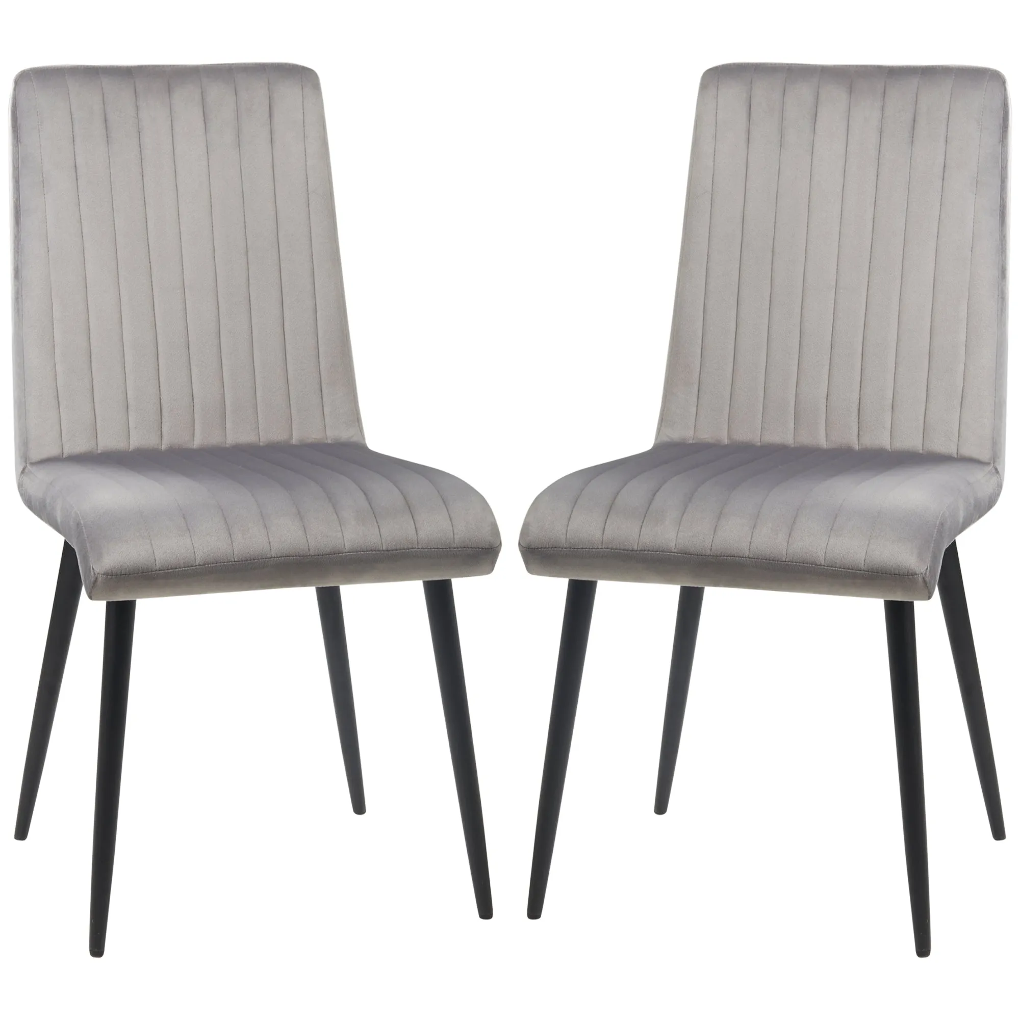 Set of 2 Padded and Space-Saving Kitchen Chairs with Steel Legs, 43x58x90 cm, Grey and Black
