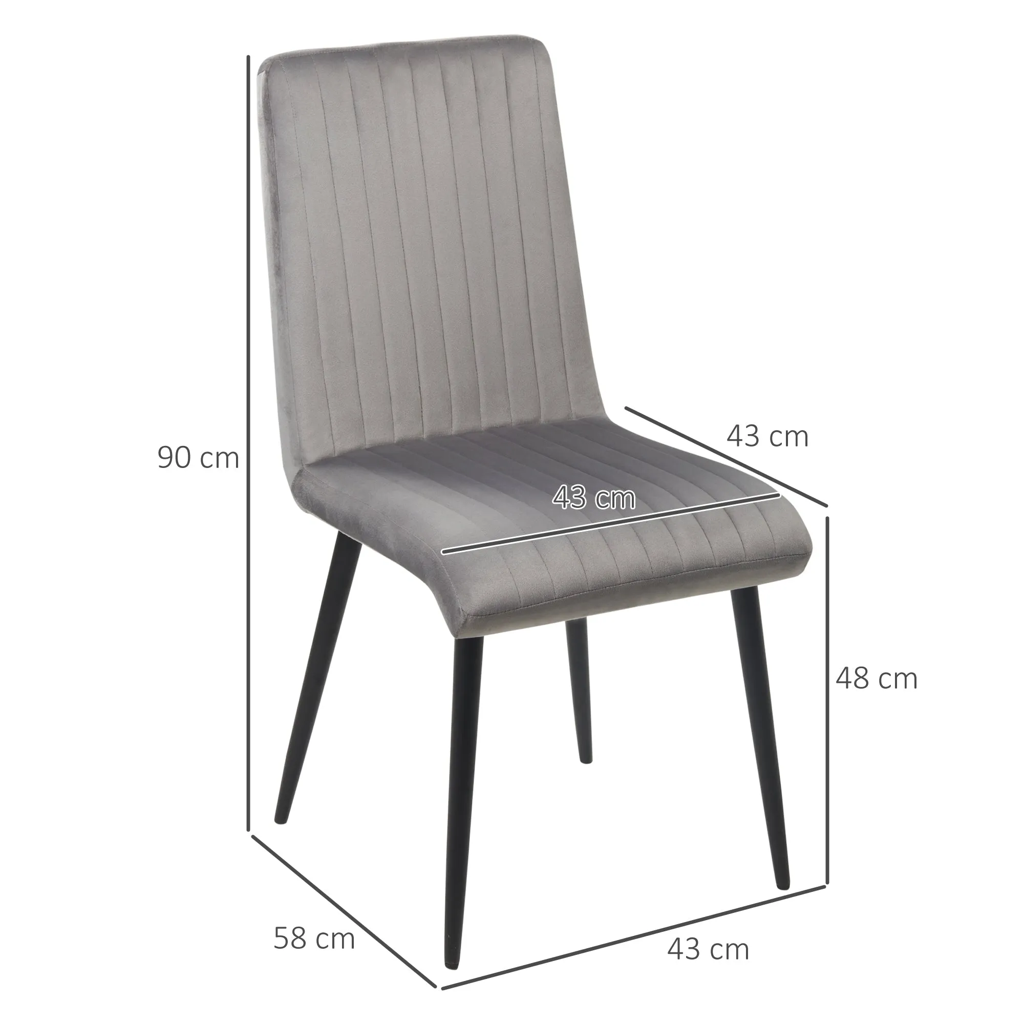 Set of 2 Padded and Space-Saving Kitchen Chairs with Steel Legs, 43x58x90 cm, Grey and Black - Image 3