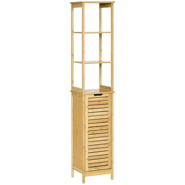 Kleankin Bathroom Cabinet with 3 shelves and 1 sideboard, slatted design, mdf and bamboo, 34x30x173cm