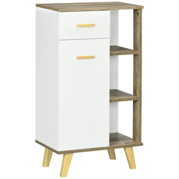 Modern Bathroom Cabinet with Cabinet, Drawer and Wooden Shelves, 50x30x89cm, White