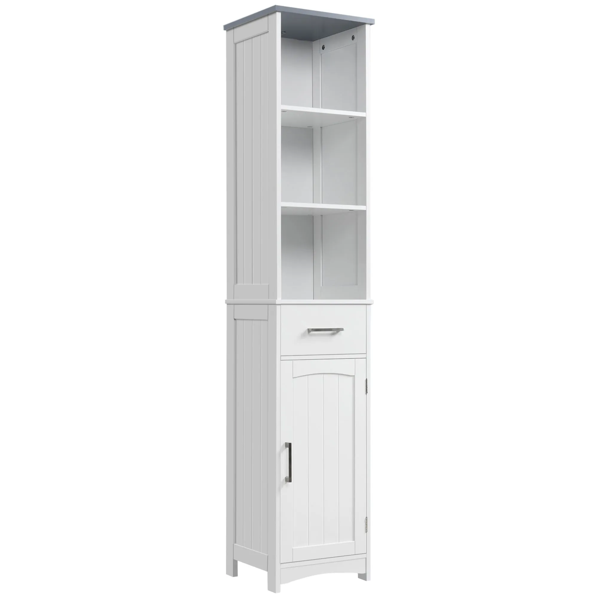 kleankin bathroom cabinet with 3 -level shelf, 1 drawer and 1 cabinet, 34x30x163cm