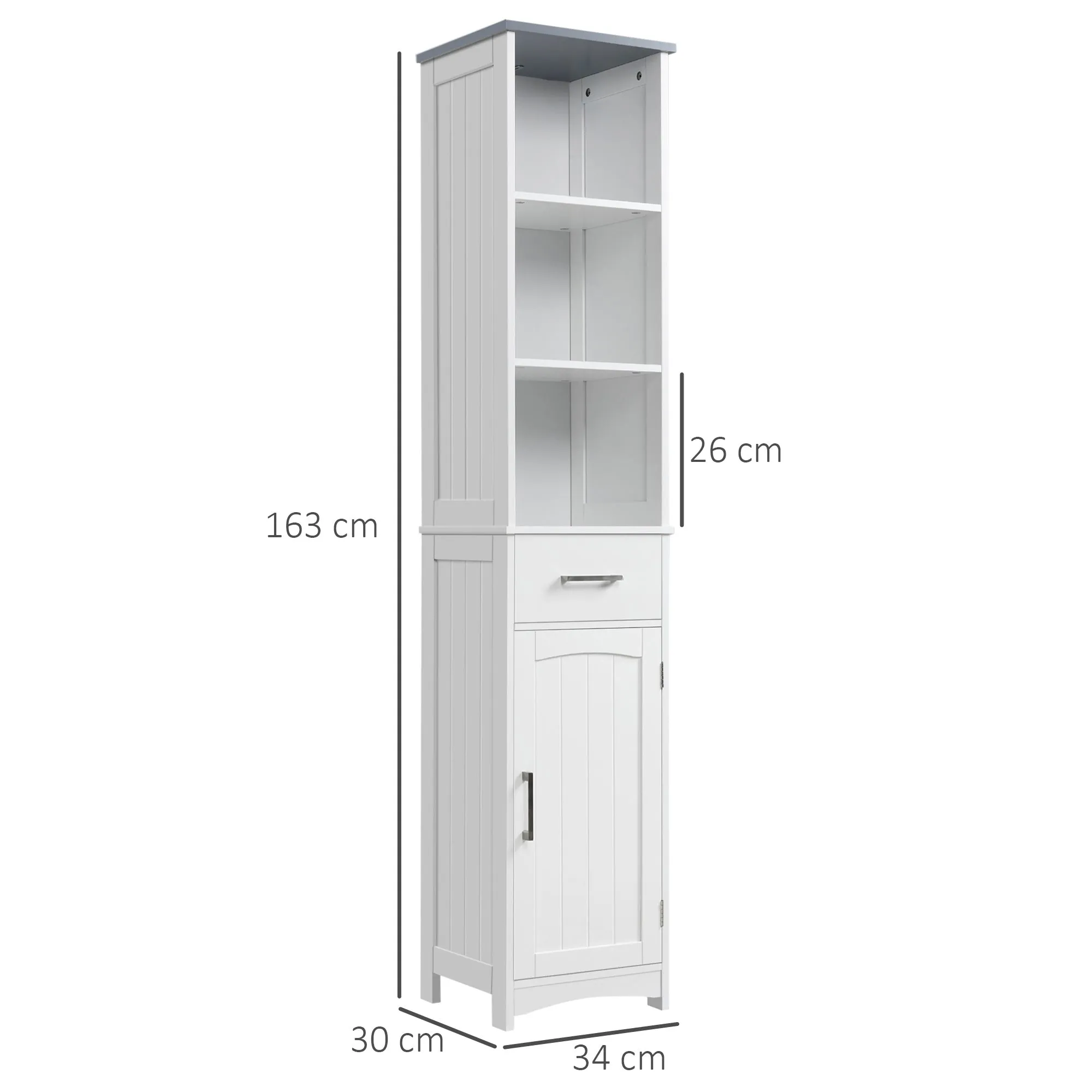 kleankin bathroom cabinet with 3 -level shelf, 1 drawer and 1 cabinet, 34x30x163cm - Image 3