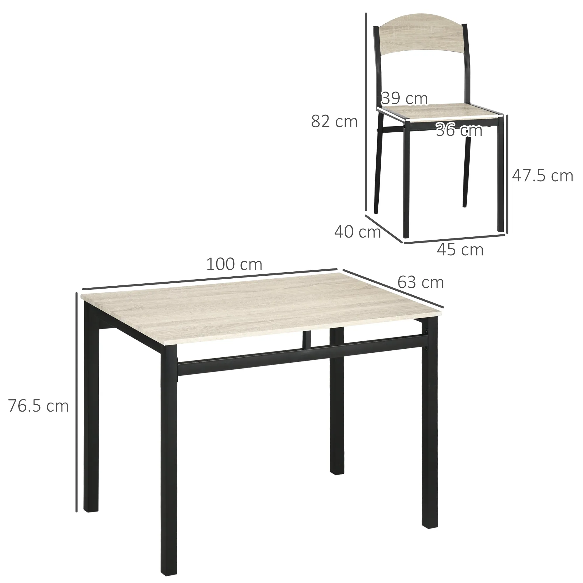 Dining Set with Rectangular Table and 4 Chairs in Steel and MDF, Black and Oak - Image 3