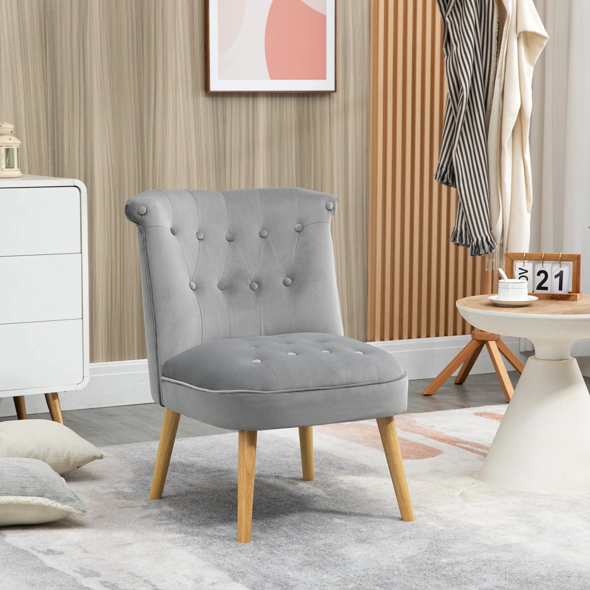 Modern Chair for Living Room and Dining Room with Padded Seat and Velvet Fabric, 60x66x79 cm, Grey - Image 2