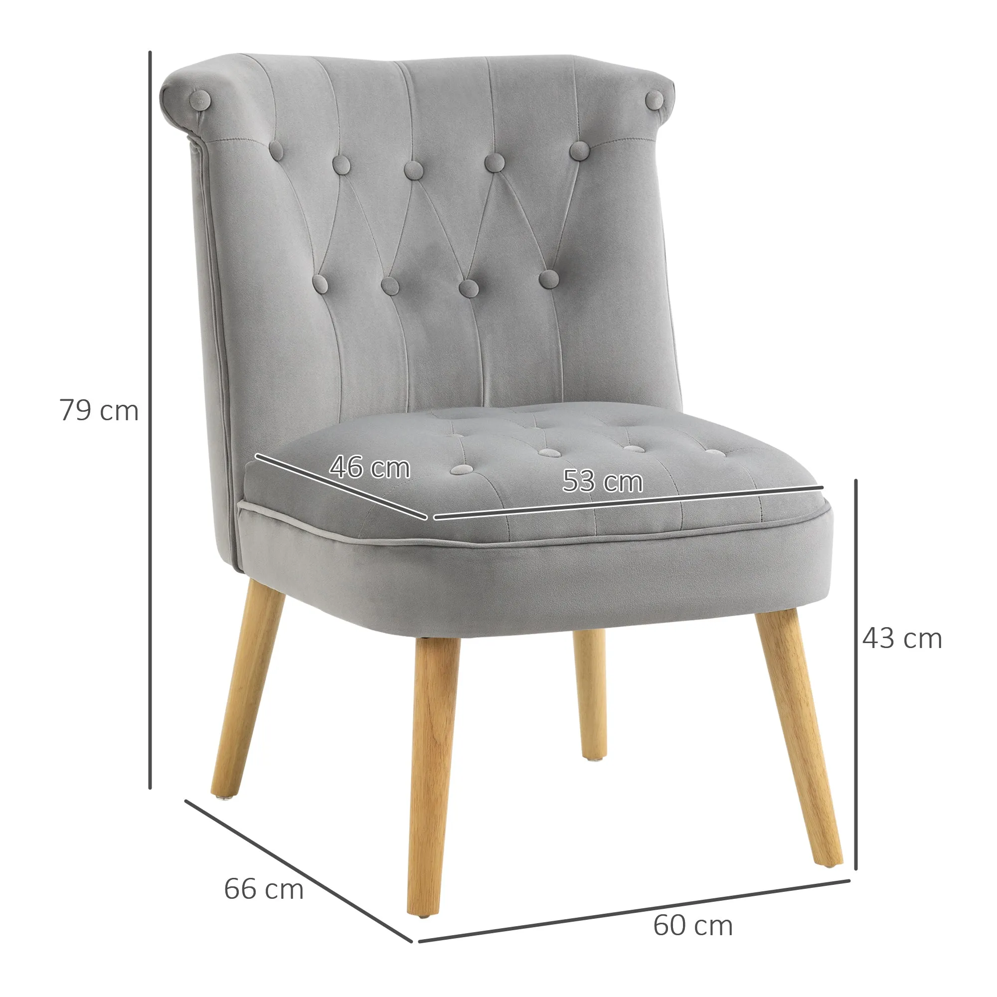 Modern Chair for Living Room and Dining Room with Padded Seat and Velvet Fabric, 60x66x79 cm, Grey - Image 3