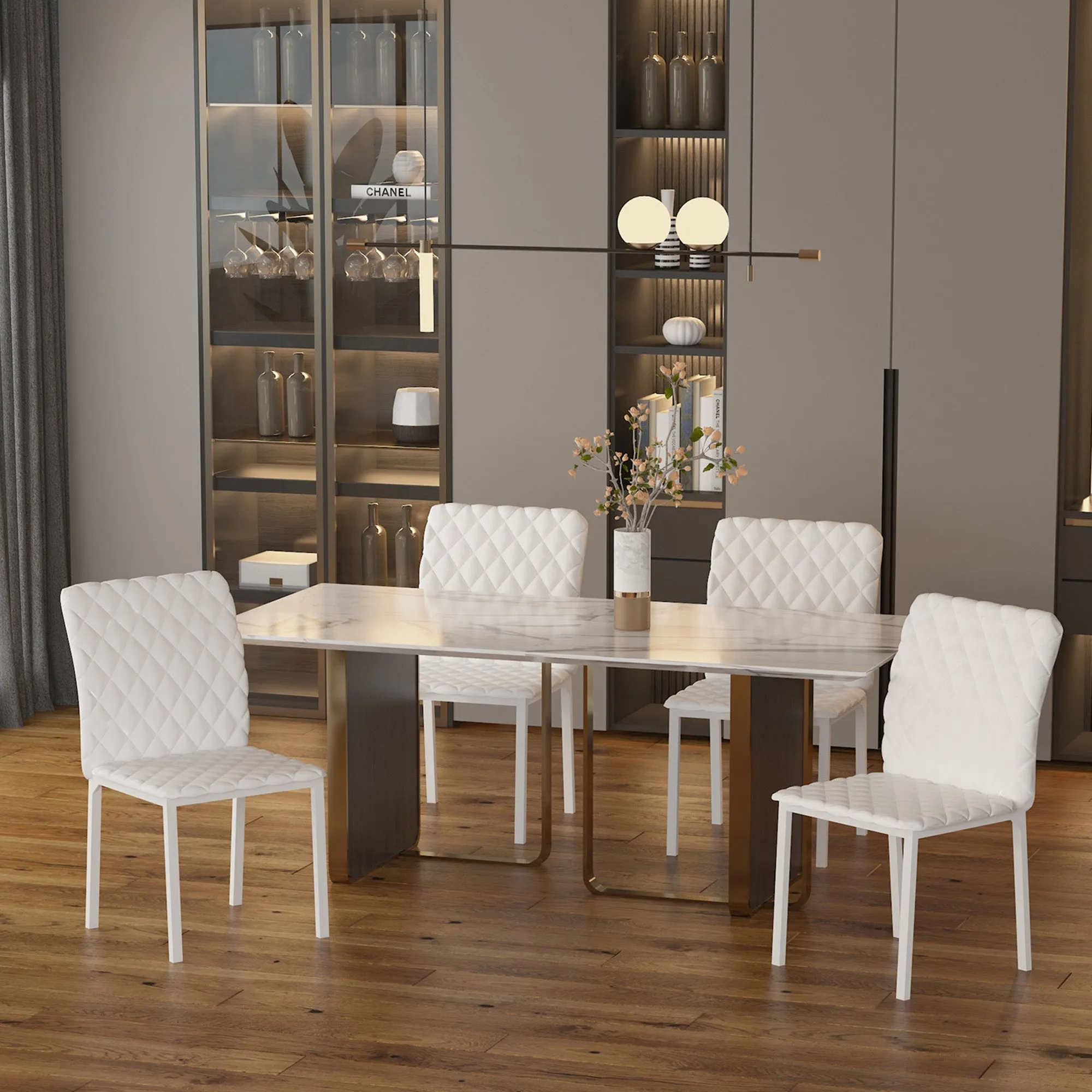 Set of 4 Upholstered Dining Chairs with Faux Leather Upholstery, 41x50x91cm - White - Image 2