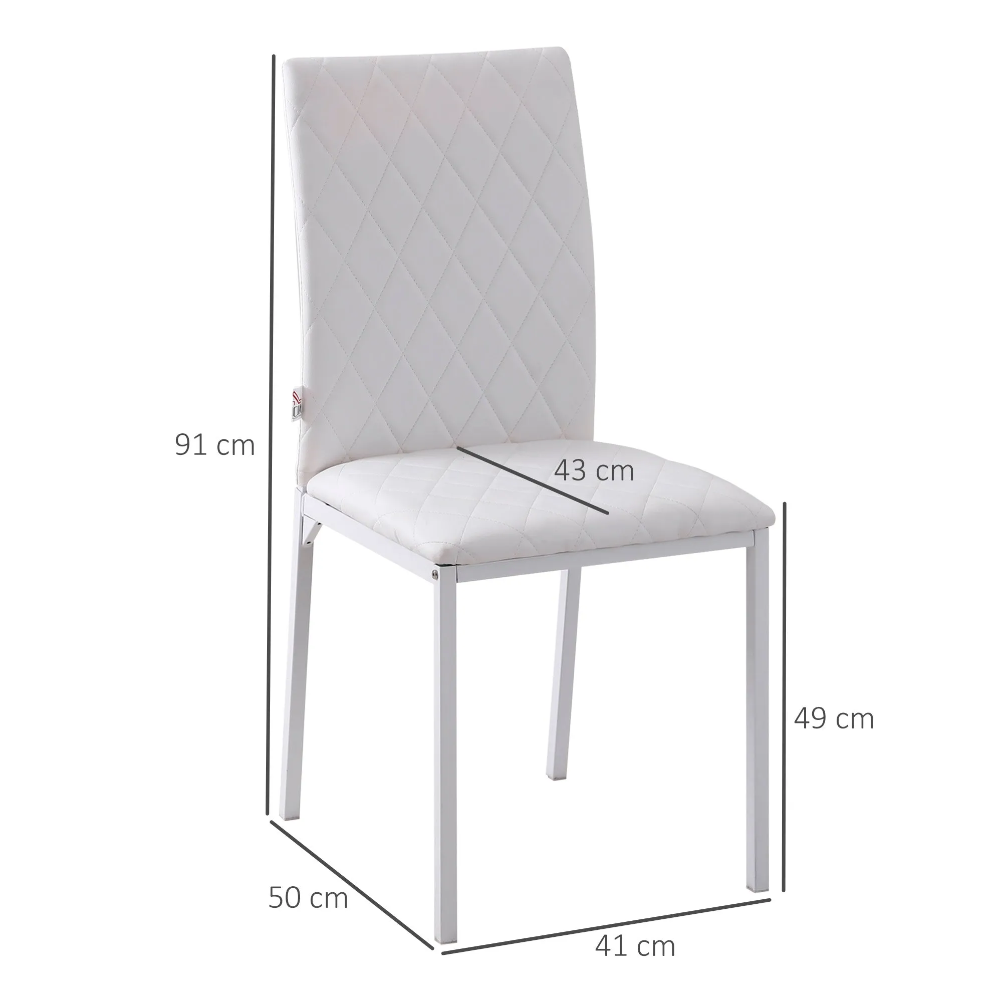 Set of 4 Upholstered Dining Chairs with Faux Leather Upholstery, 41x50x91cm - White - Image 3