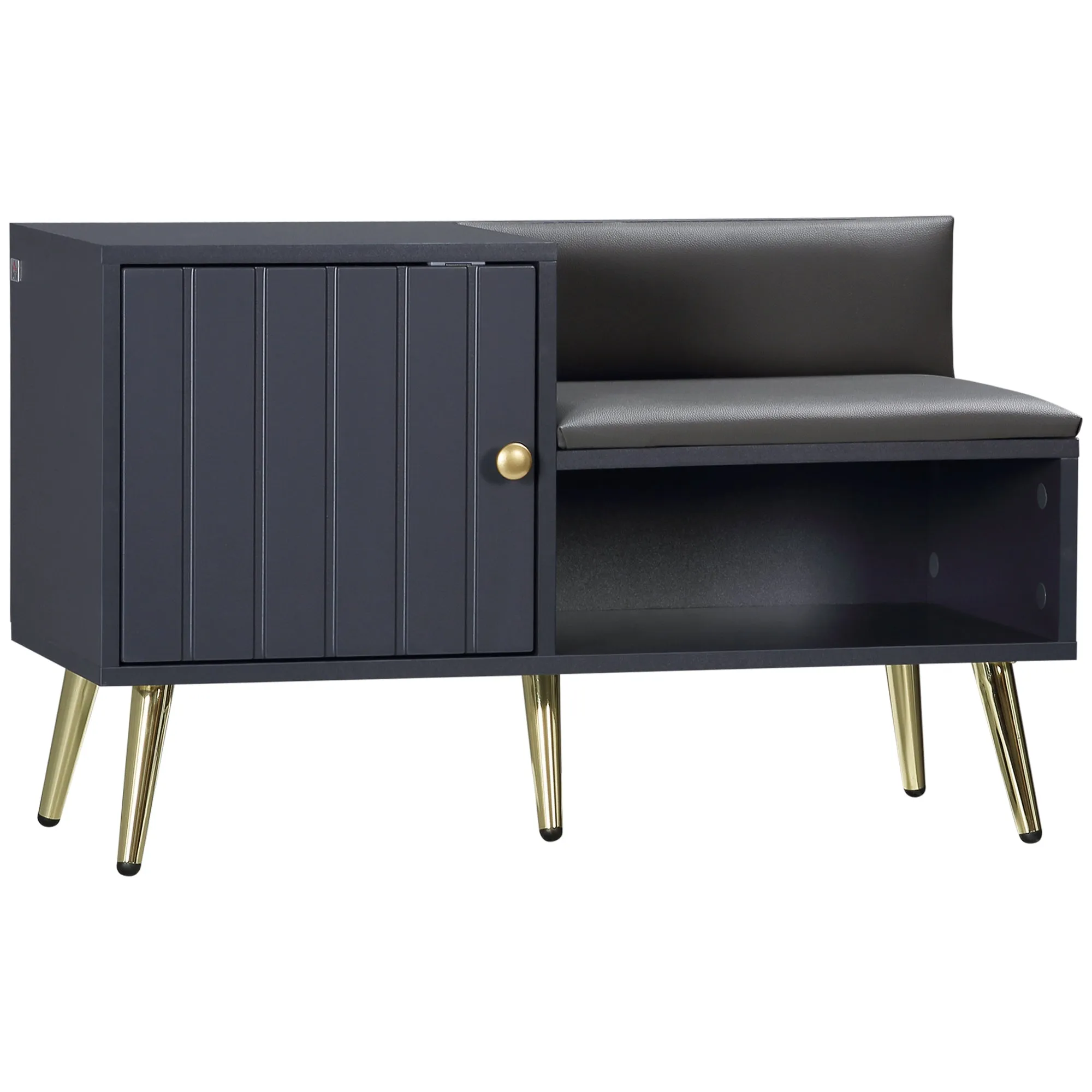 Entryway Shoe Cabinet with Padded Seat and Storage for 4 Pairs of Shoes, 80x33x49cm, Grey