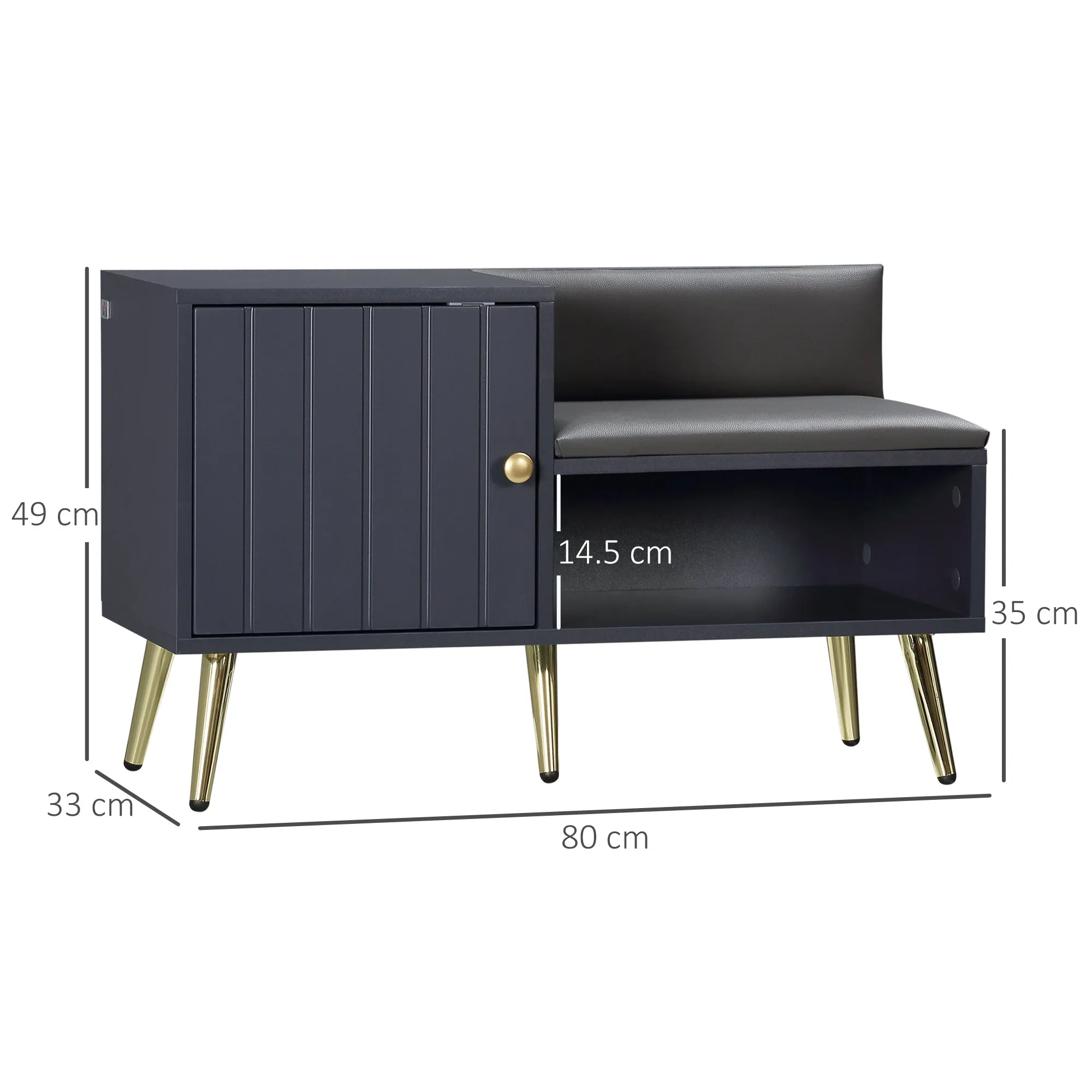 Entryway Shoe Cabinet with Padded Seat and Storage for 4 Pairs of Shoes, 80x33x49cm, Grey - Image 3
