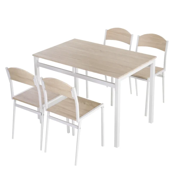 Set dining table and 4 metal and mdf chairs, white and wood