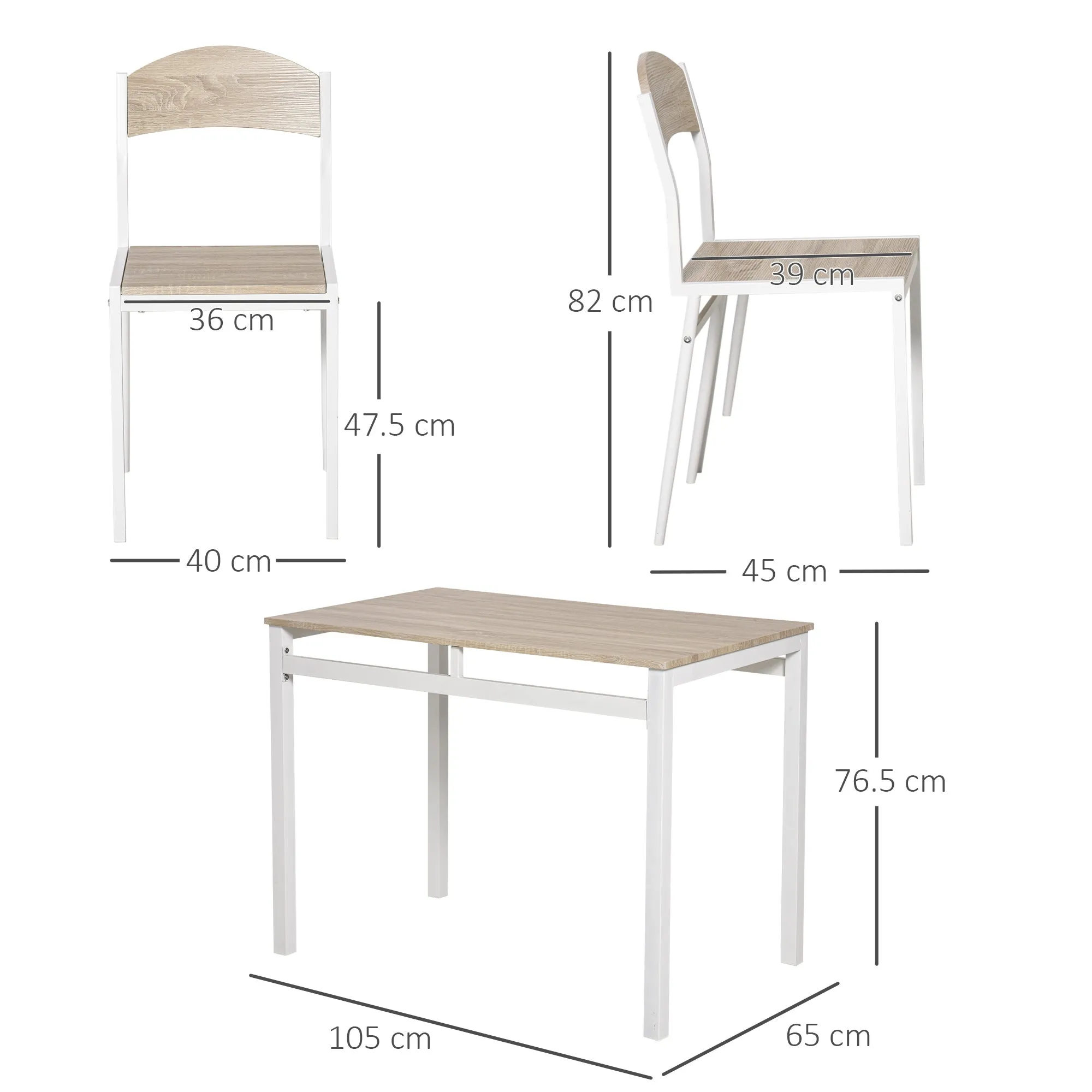 Set dining table and 4 metal and mdf chairs, white and wood - Image 3