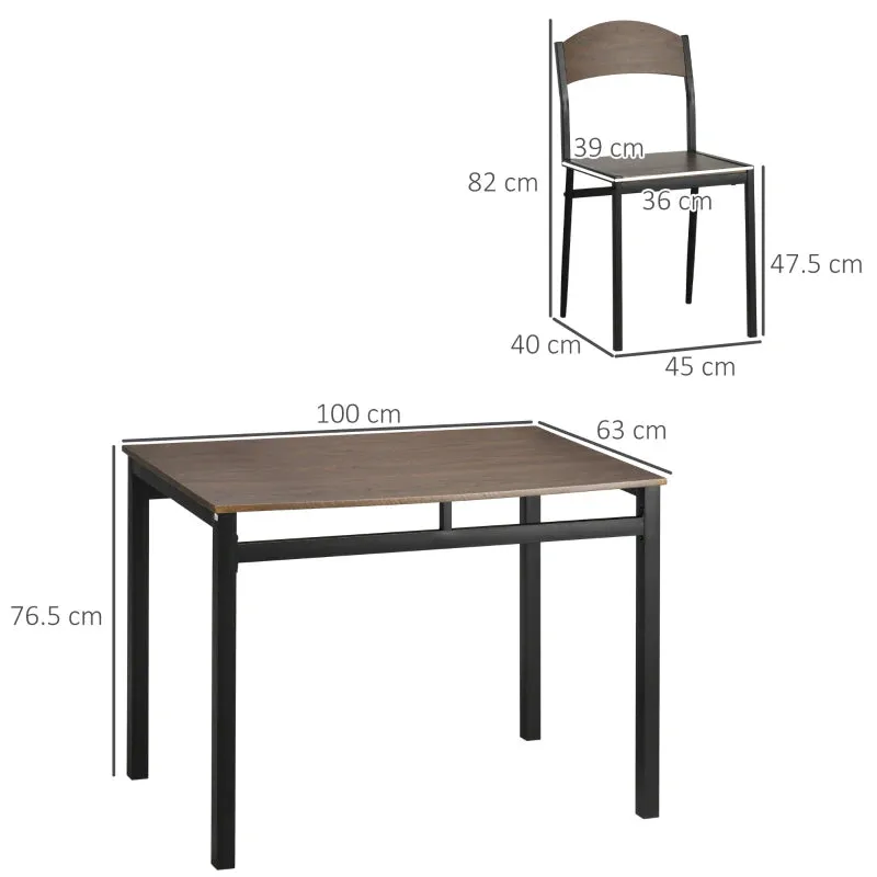 Dining Set: 5 Piece Dining Set with 1 Rectangular Table 100x63x76. 5 cm and 4 Chairs 45x40x82 cm, in Steel and MDF - Image 3