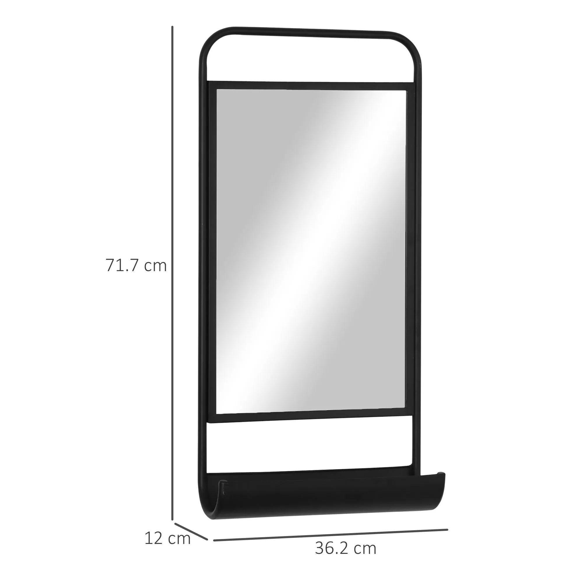 wall mirror with lower shelf and metal structure, 36.2x12x71.7cm, black - Image 3