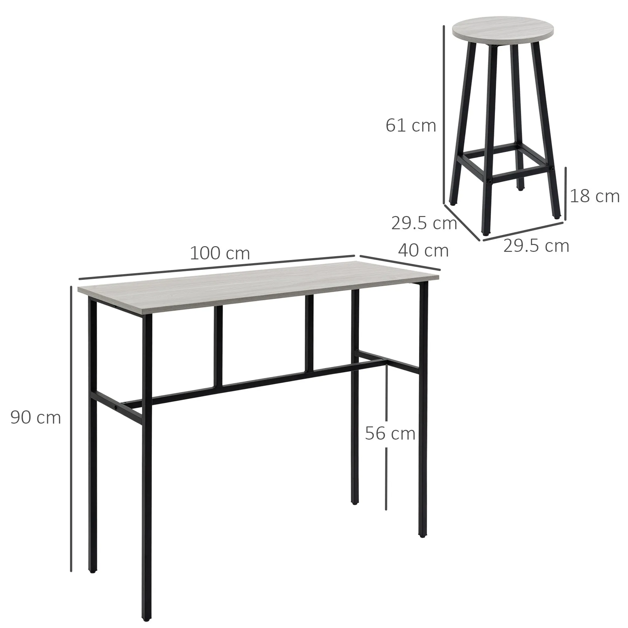 sets from bar 6 pieces with 4 bar stools and 2 high tables in chipped wood and steel for kitchen and living room, Grey - Image 3