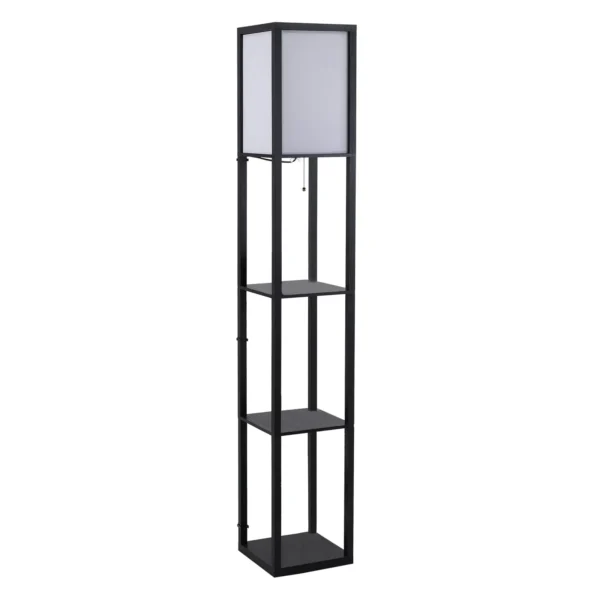 Modern Floor Lamp, Space-Saving Indoor Lighting Bulb with Living Room Shelves Cotton, MDF 26 x 26 x 160 cm Black and White