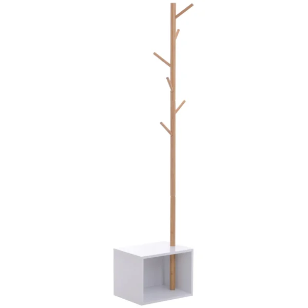 Railbiti shoe rack with 6 bamboo hooks, white, 40x30x180cm