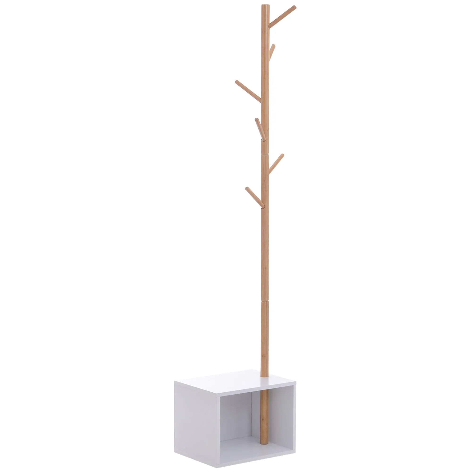 Railbiti shoe rack with 6 bamboo hooks, white, 40x30x180cm