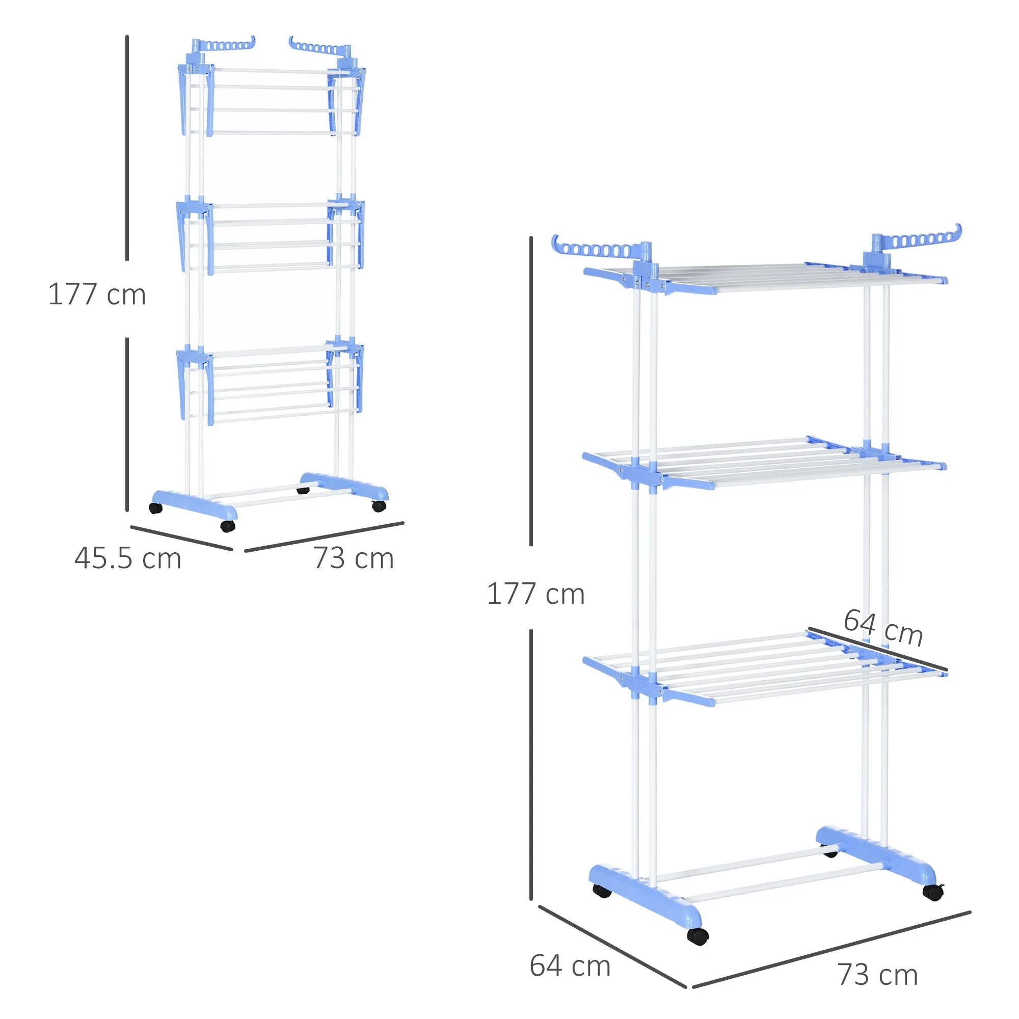Clothes Drying Rack | 4 level folding Clothes Rack with Swivel Wings and 4 wheels | 73x64x177 cm - Image 3