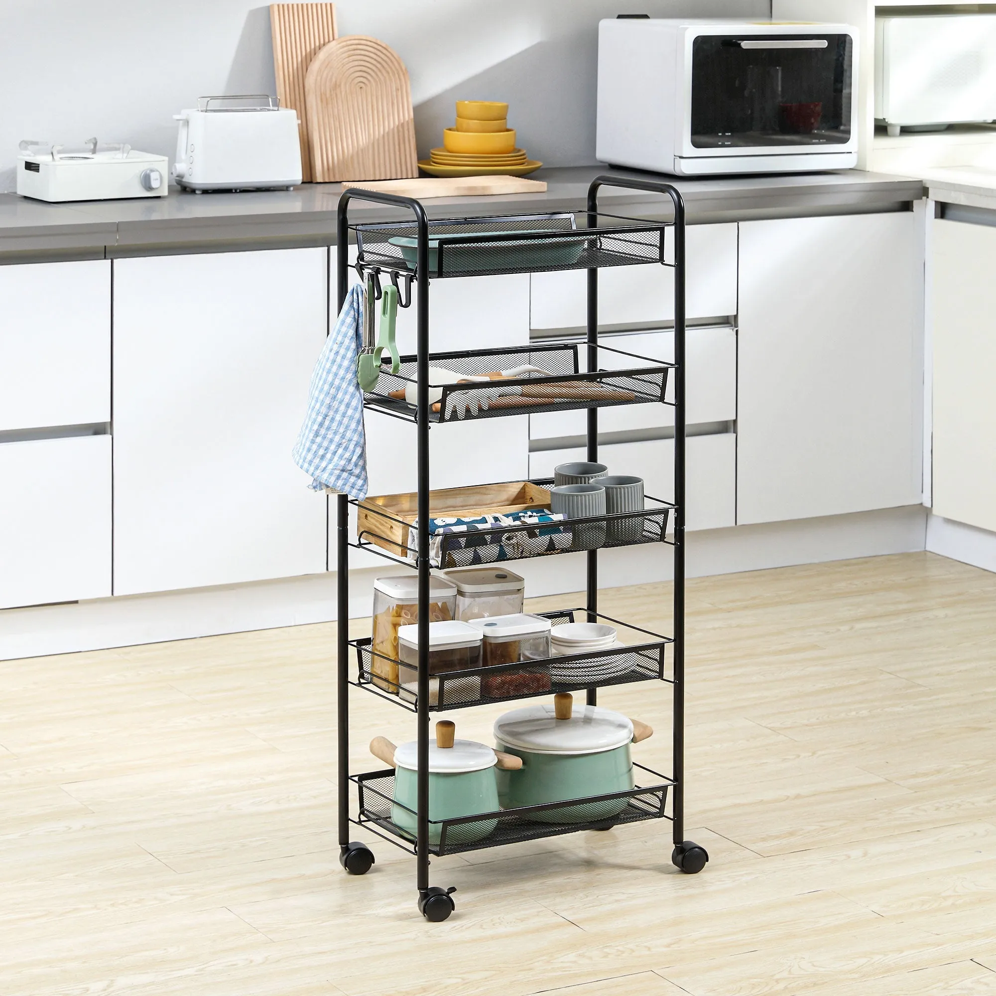Black 5 level Kitchen Trolley with mesh baskets | 45x26.5x106cm - Image 2