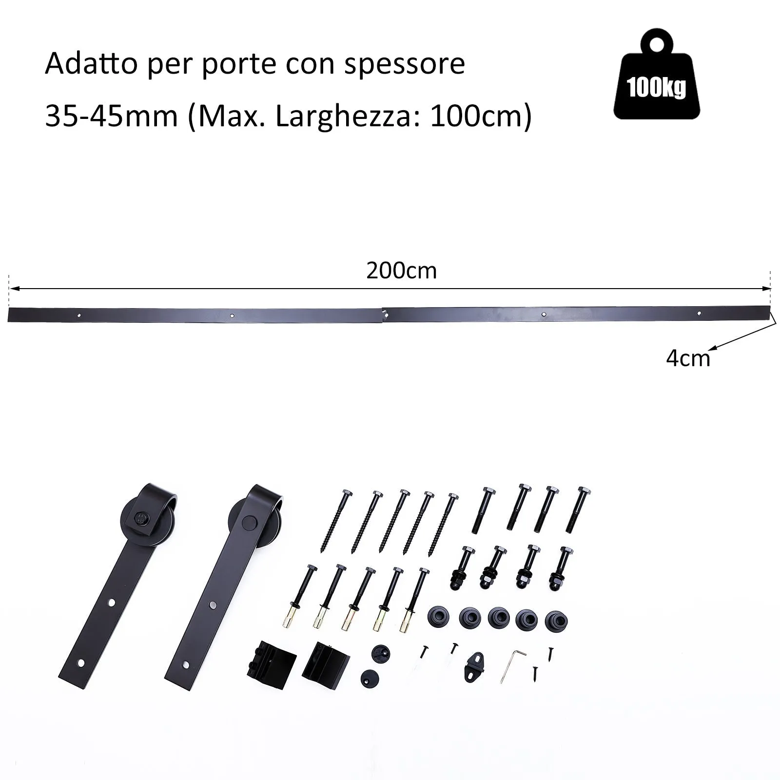 Sliding Doors Assembly Kit with track and carbon steel accessories, 200x4x0.6cm - Image 3