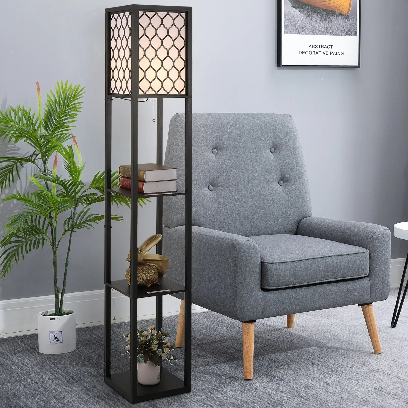 Modern Land Lamp with 3 Levels Black Library 26 x 26 x 160 cm - Image 2