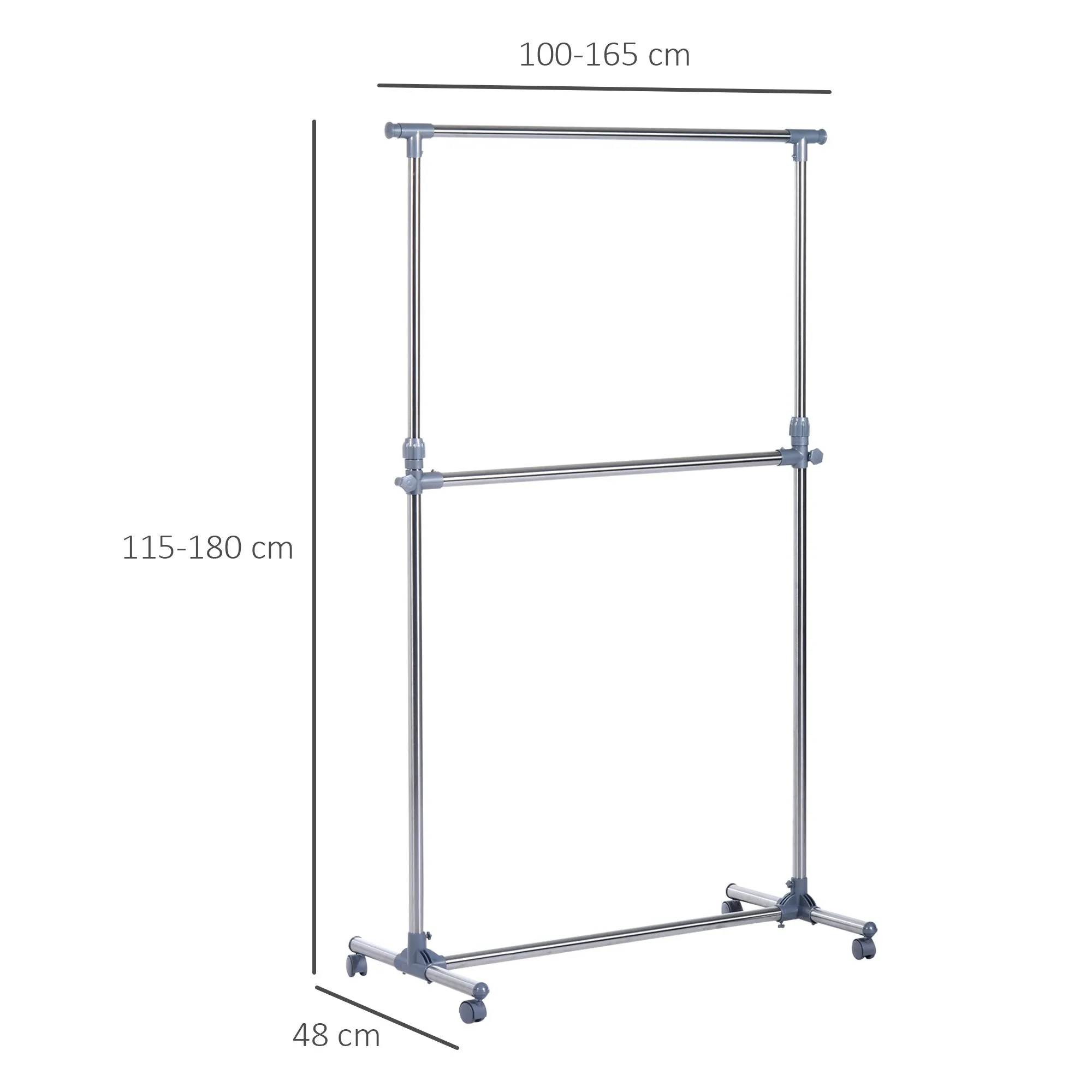Stenter bend with adjustable height and extension, 4 swivel wheels, stainless steel and ABS, 165x48x180cm - Image 3
