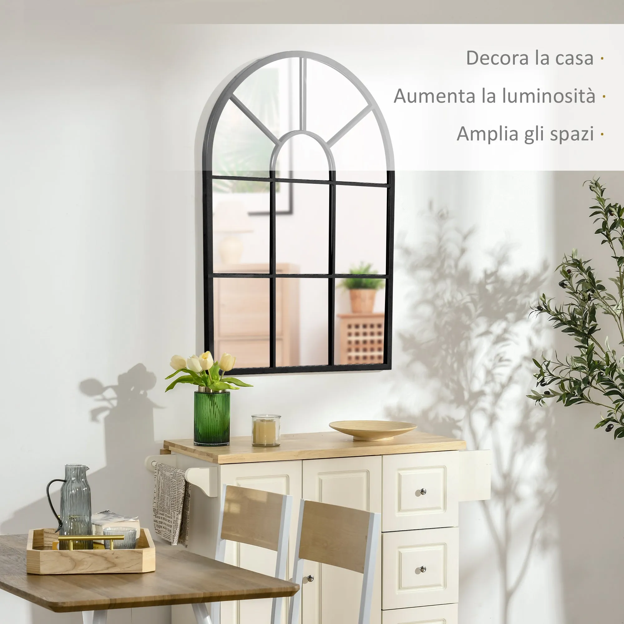 Modern Wall Mirror Arch Shape 91x60cm for Bedroom and Living Room, in Black Metal and Glass - Image 3