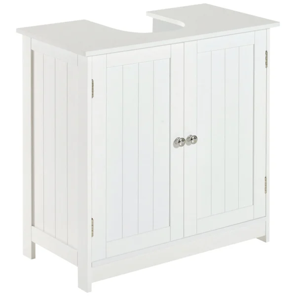 Under Sink Cabinet in MDF, White Under Sink Cabinet for Bathroom with 2 Doors, for Washbasins with or without Column, 60x30x60 cm