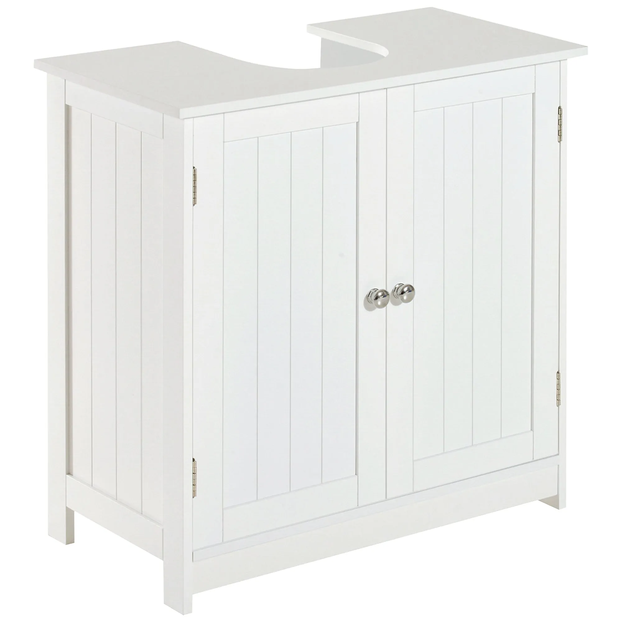 Under Sink Cabinet in MDF, White Under Sink Cabinet for Bathroom with 2 Doors, for Washbasins with or without Column, 60x30x60 cm