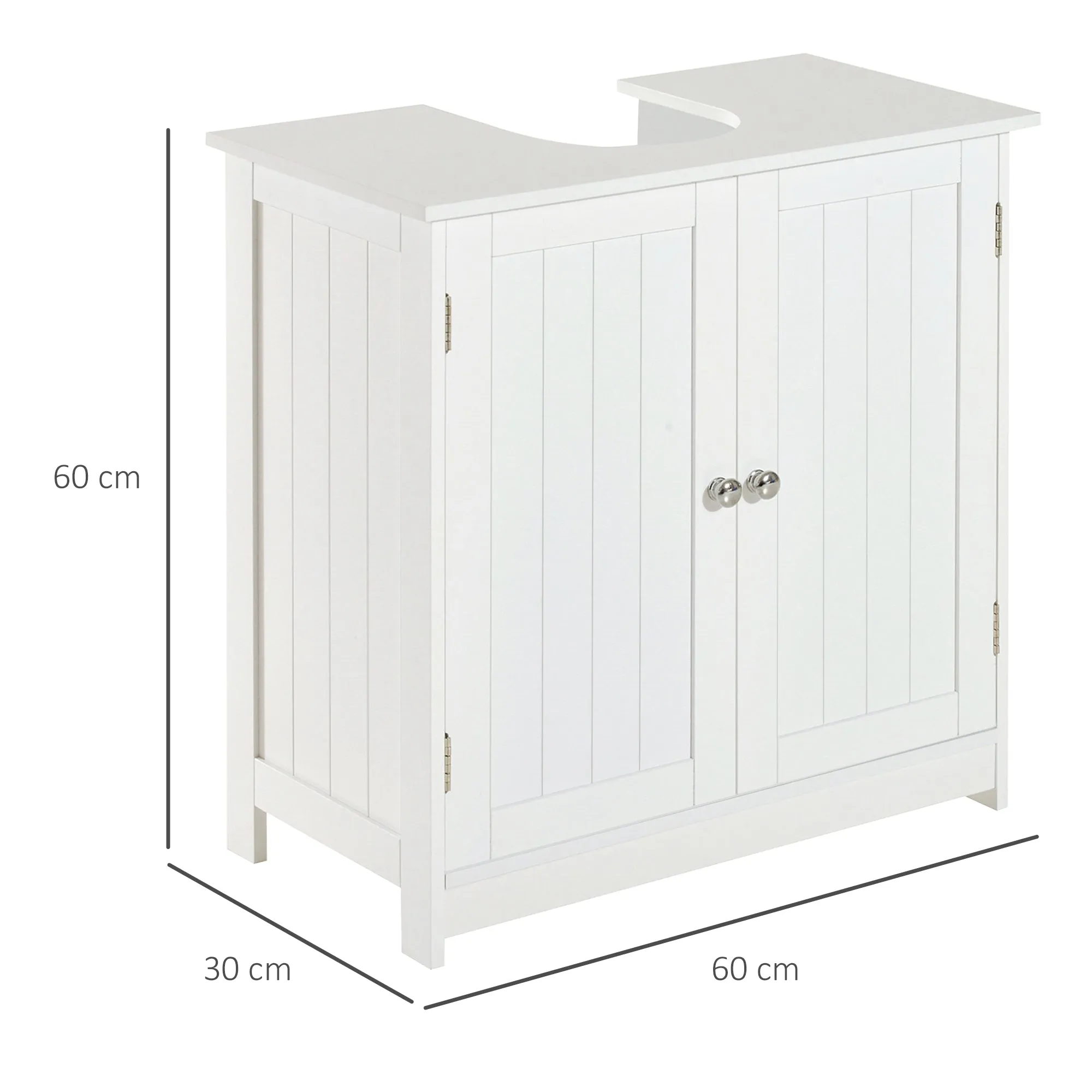 Under Sink Cabinet in MDF, White Under Sink Cabinet for Bathroom with 2 Doors, for Washbasins with or without Column, 60x30x60 cm - Image 3