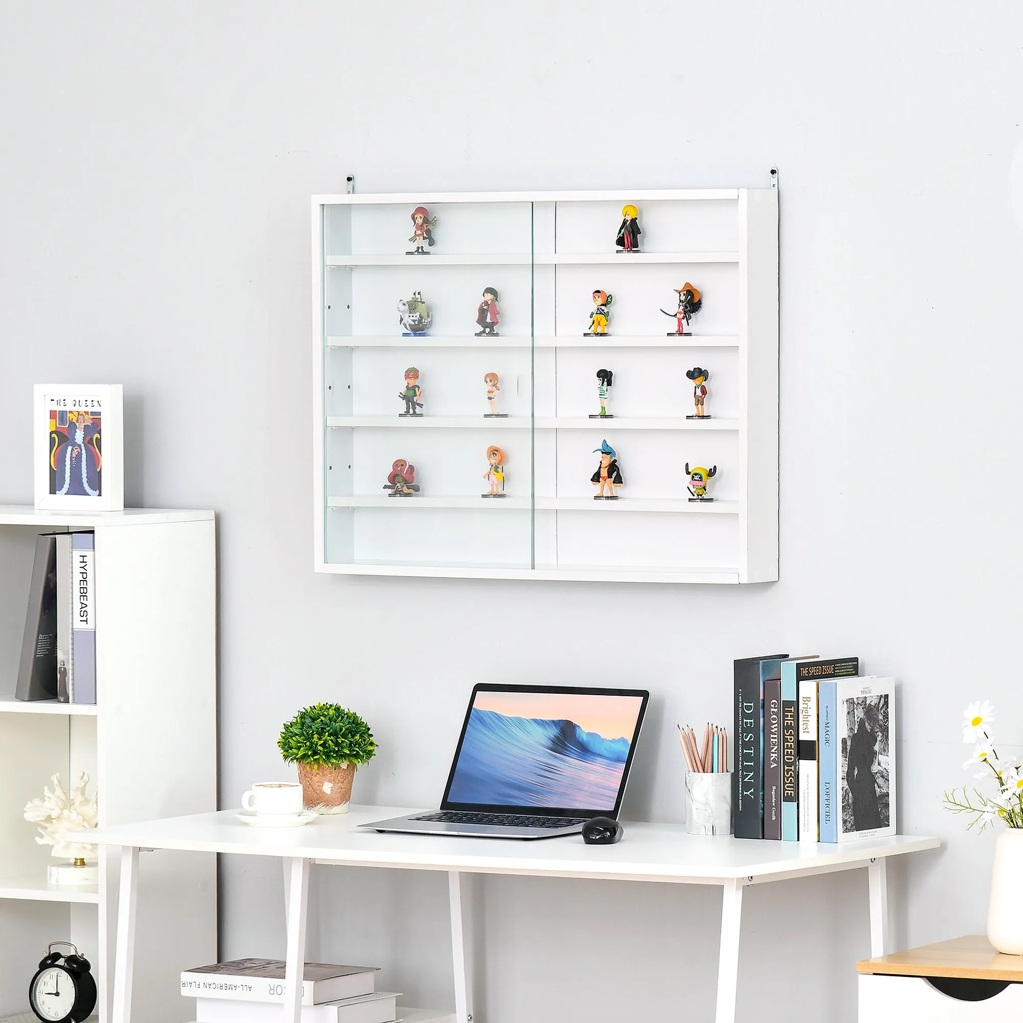 Modern Display Cabinet for Collectibles 5 Shelves, Storage Display Case with Adjustable Shelves, 80x9.5x60cm, White - Image 2