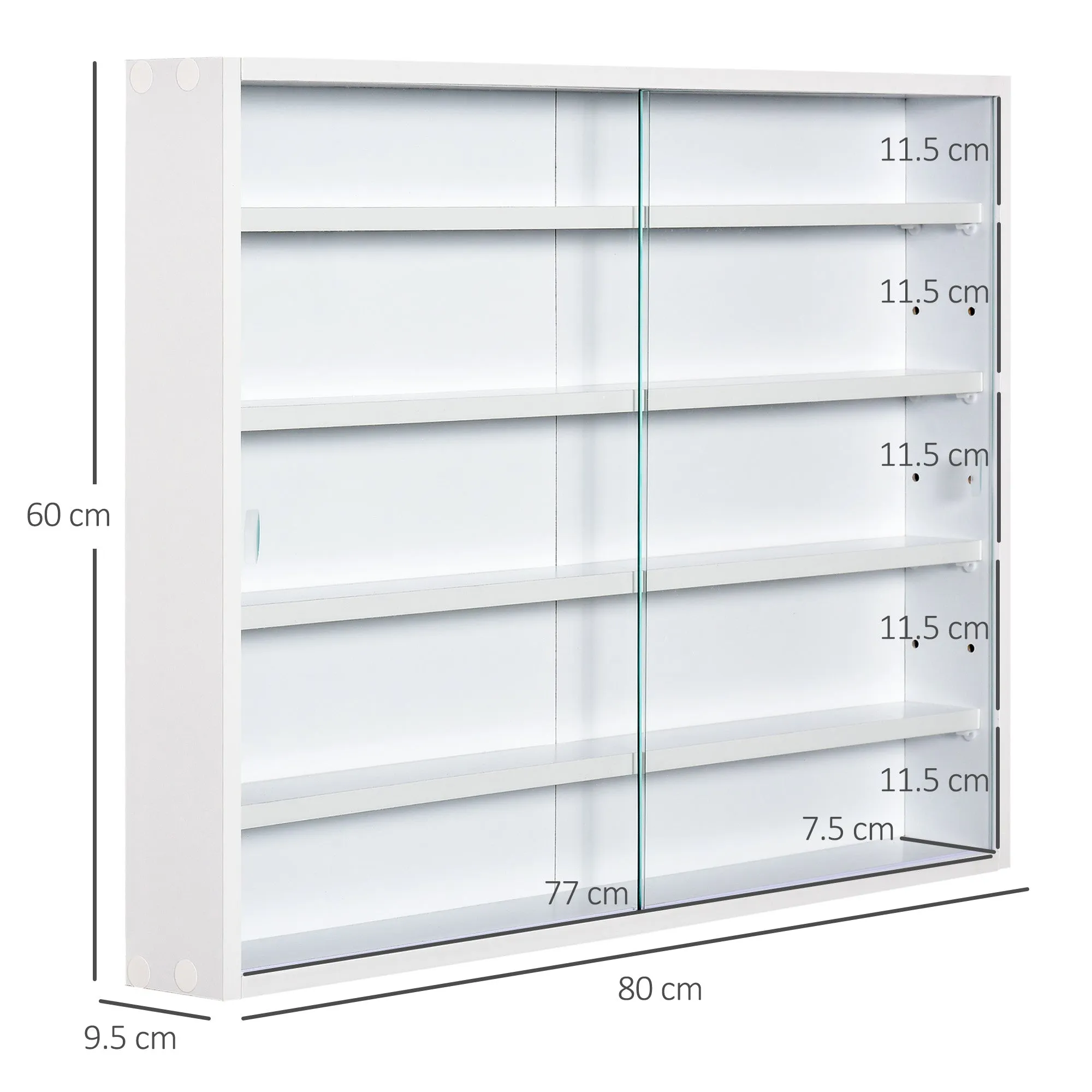 Modern Display Cabinet for Collectibles 5 Shelves, Storage Display Case with Adjustable Shelves, 80x9.5x60cm, White - Image 3