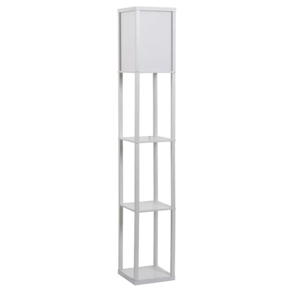 loor Lamp with 3 Integrated Shelves, E27 Socket, 40W Power, Modern MDF Furniture, 26x26x160cm, White