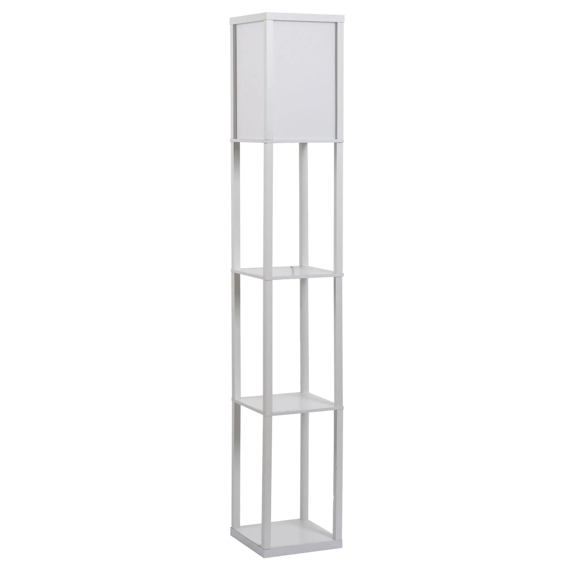 loor Lamp with 3 Integrated Shelves, E27 Socket, 40W Power, Modern MDF Furniture, 26x26x160cm, White