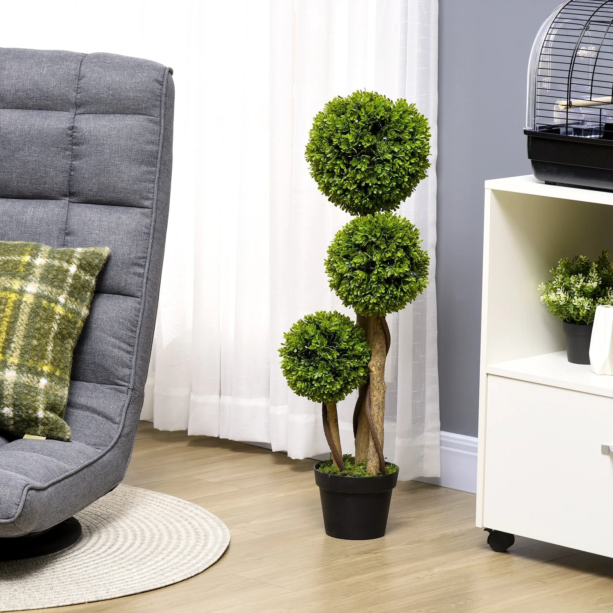 Artificial Boxwood Plant with 3 Balls and Pot Included and Reinforced Bottom, Height 90 cm - Image 2