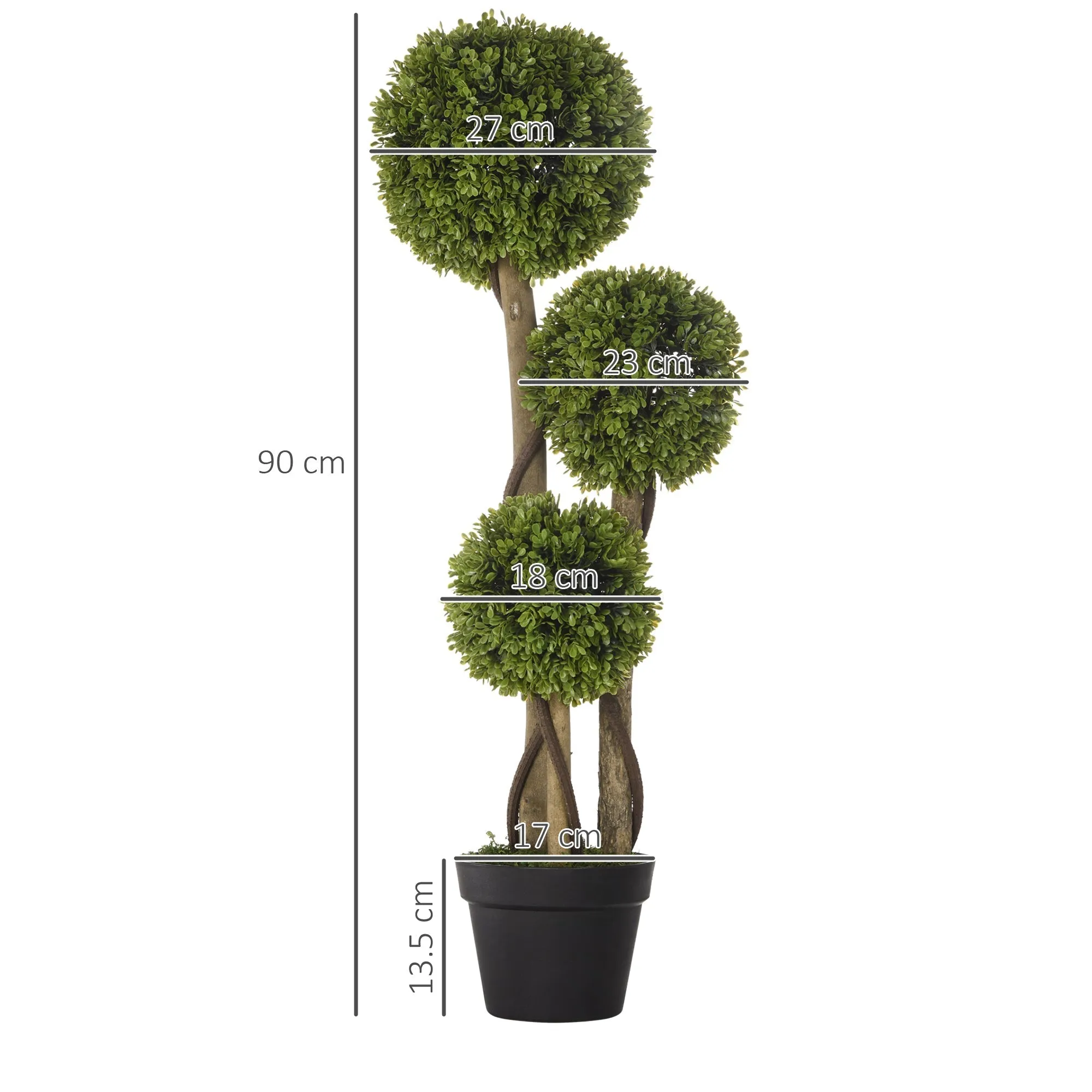 Artificial Boxwood Plant with 3 Balls and Pot Included and Reinforced Bottom, Height 90 cm - Image 3