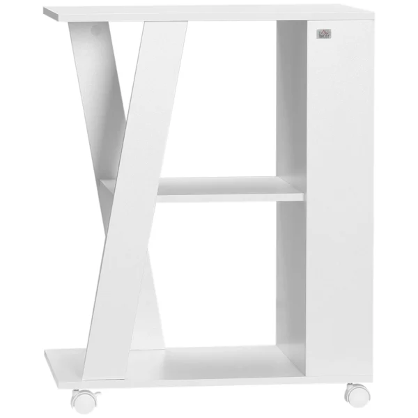 Wooden Kitchen Trolley with 2 Shelves and Wheels, 60x38x77cm, White
