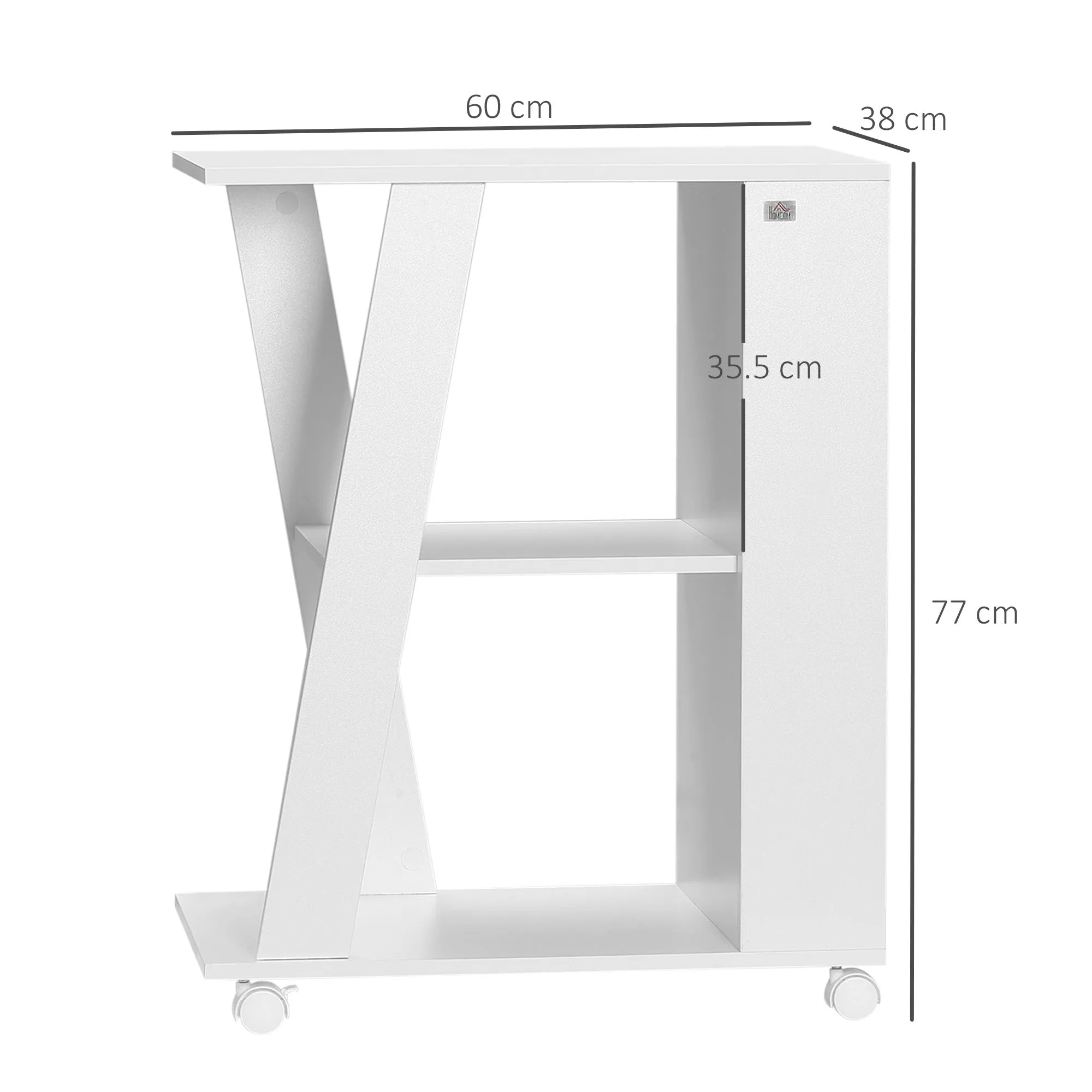 Wooden Kitchen Trolley with 2 Shelves and Wheels, 60x38x77cm, White - Image 3