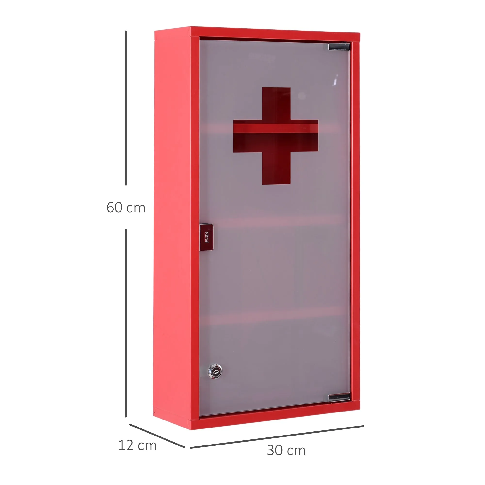 Medicine Cabinet 4 Tier Glass Door Medicine Box 60×30×12cm Red - Image 3
