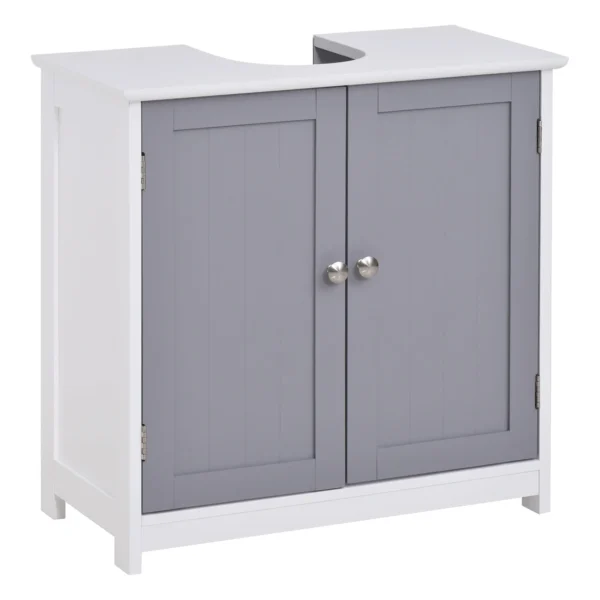 Kleankin Mobile Under Bathroom Washa with U -cut, 2 doors with adjustable shelf in MDF, 60x30x60cm Grey white