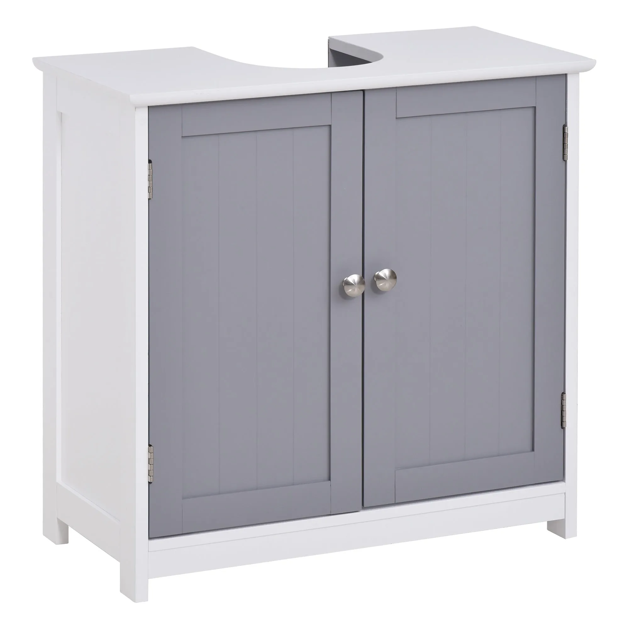 Kleankin Mobile Under Bathroom Washa with U -cut, 2 doors with adjustable shelf in MDF, 60x30x60cm Grey white