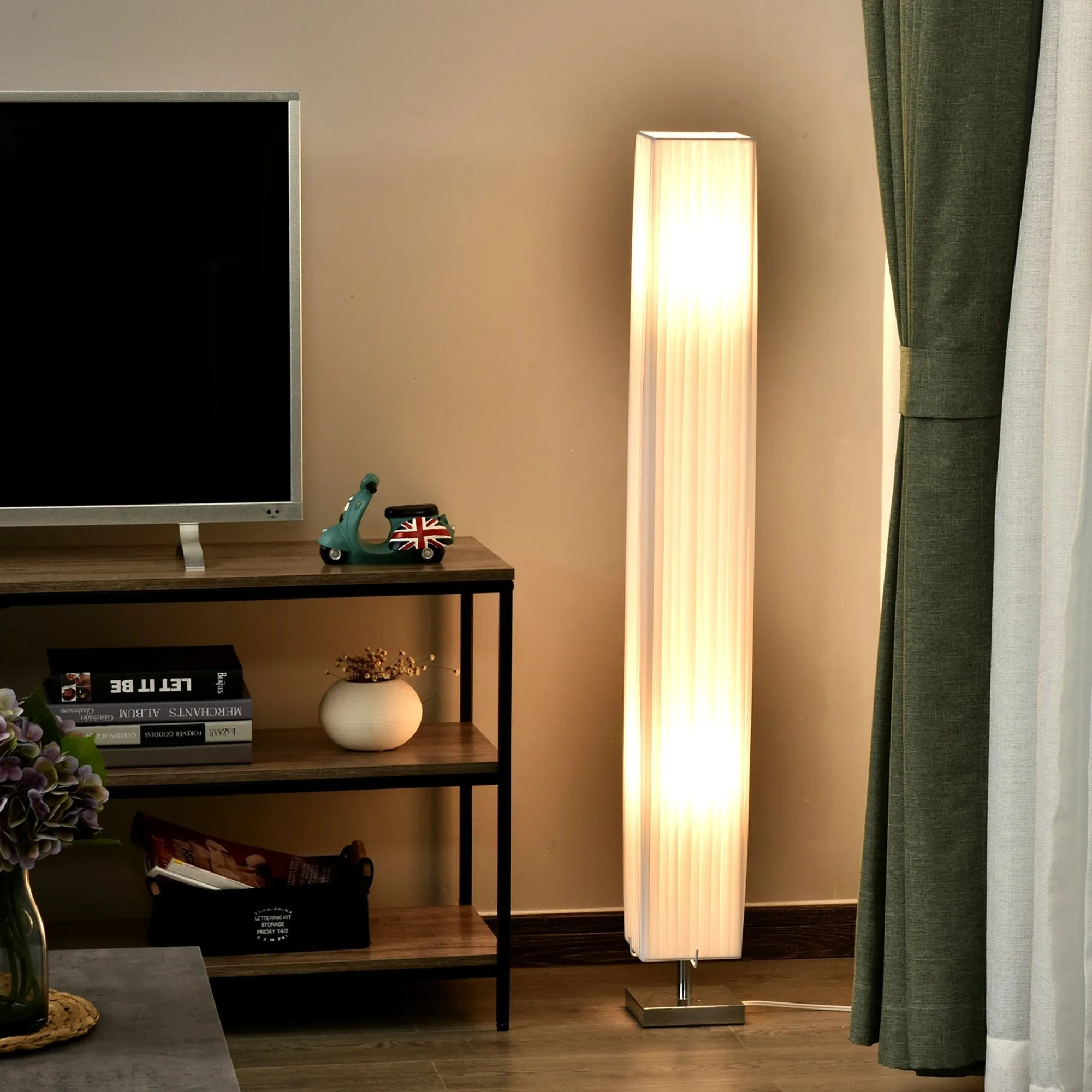 Floor Lamp Floor Lamp Modern Design Living Room Fabric 14×14×120cm White - Image 2