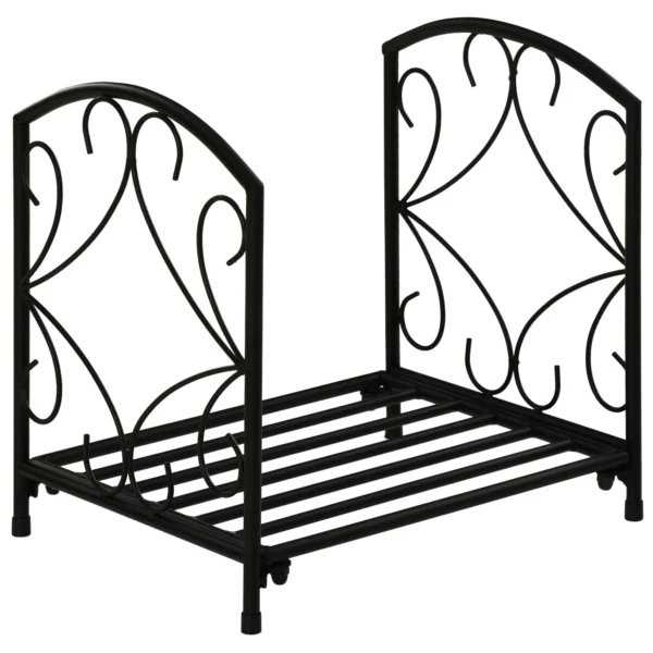 Indoor and Outdoor Metal Fireplace Log Holder, 50kg Log Capacity, 39.5x31.5x39.5cm - Black