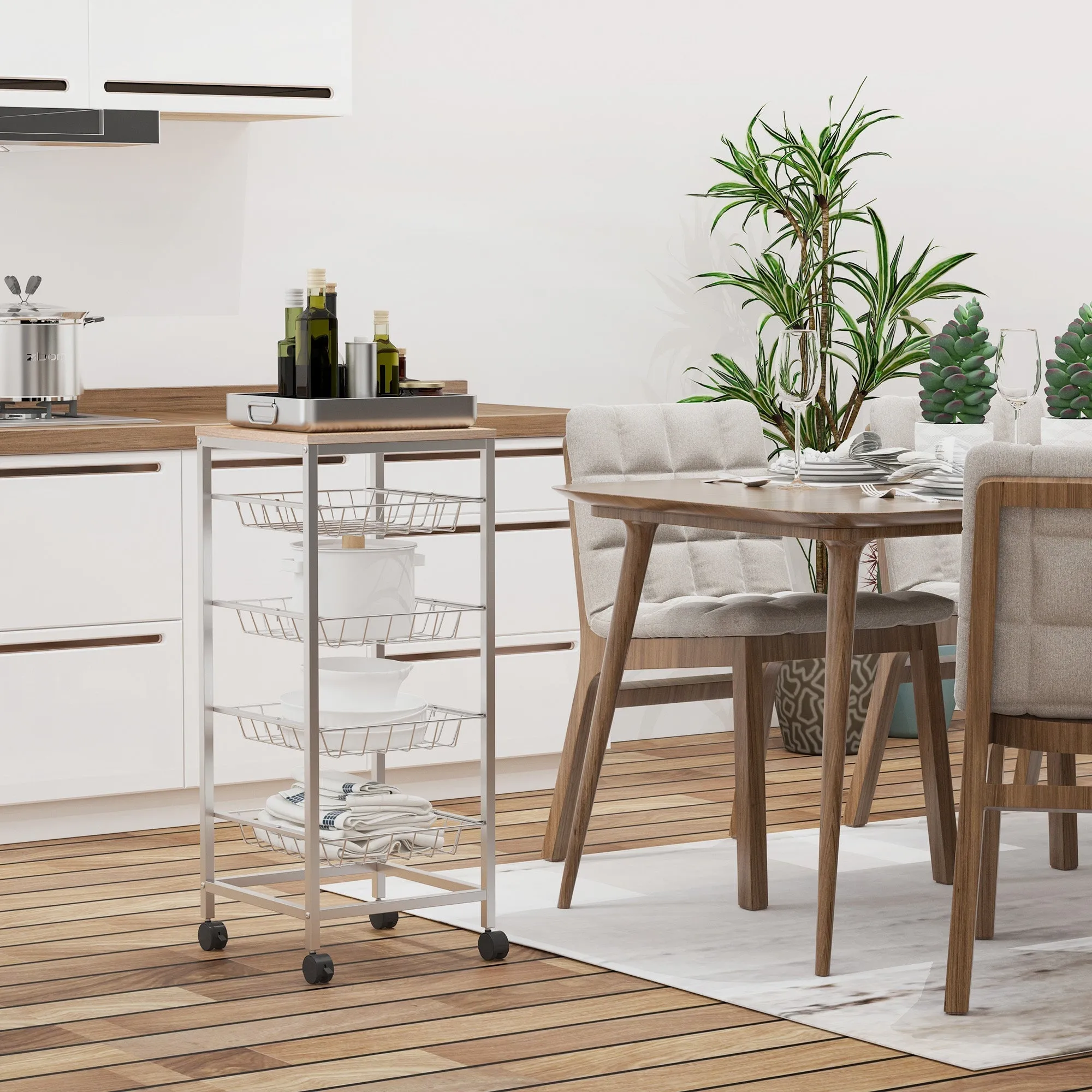 Kitchen Cart with removable steel and wheels, 36.5x36.5x89cm - Image 2