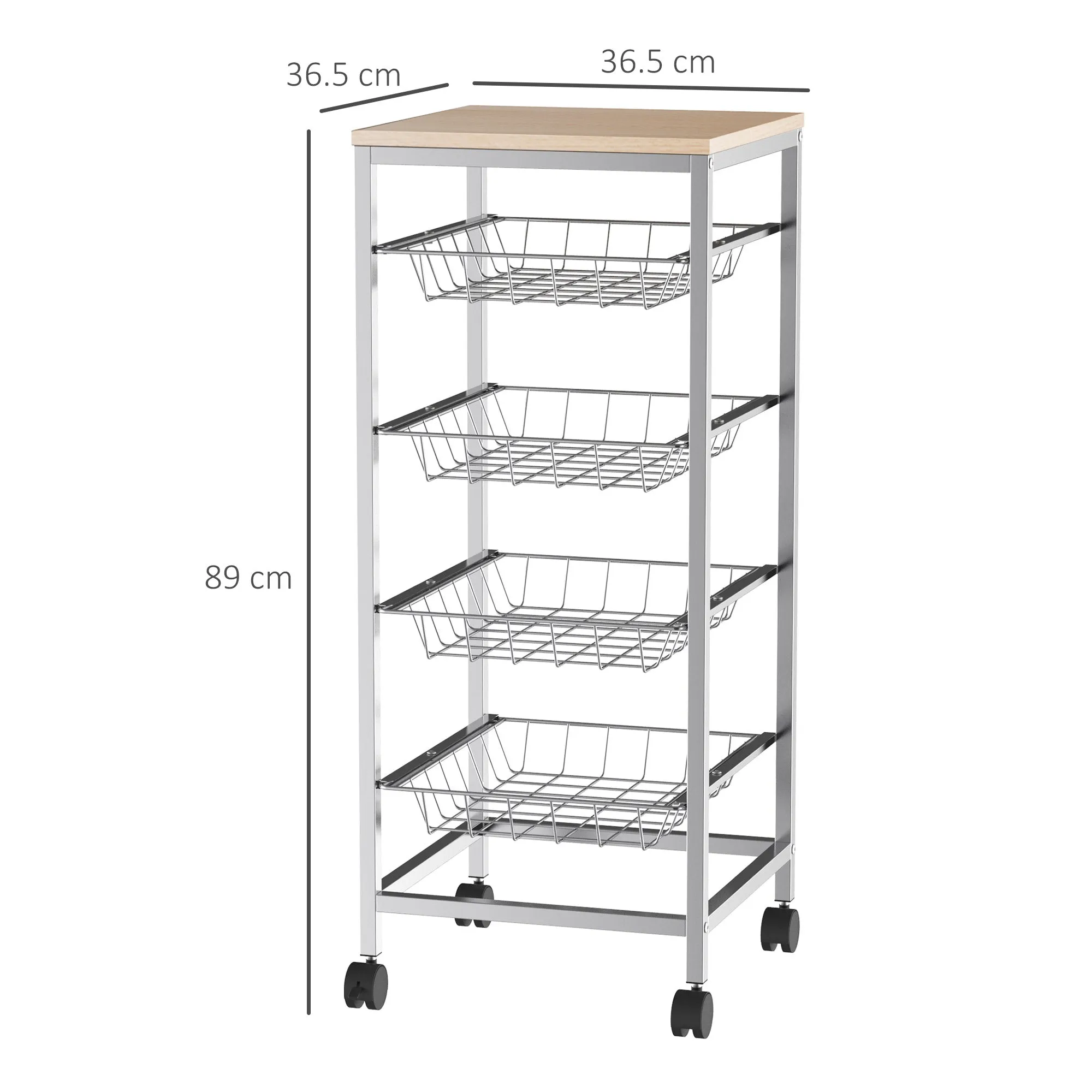 Kitchen Cart with removable steel and wheels, 36.5x36.5x89cm - Image 3