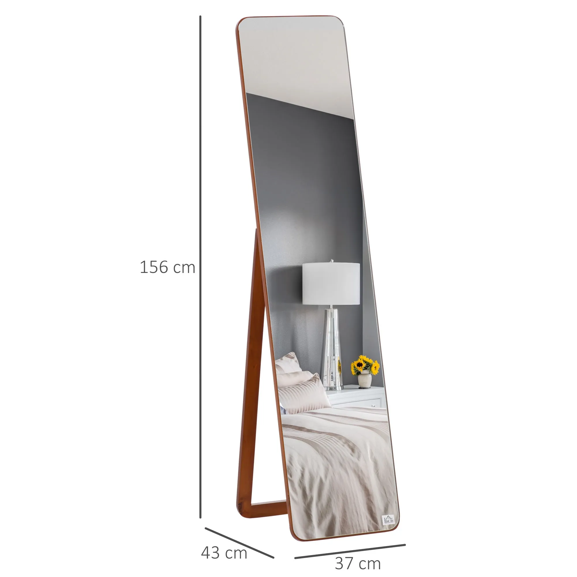 Floor and Wall Mirror with Wooden Frame, Folding Stand with Hinges, 37x43x156cm, Light Walnut - Image 3