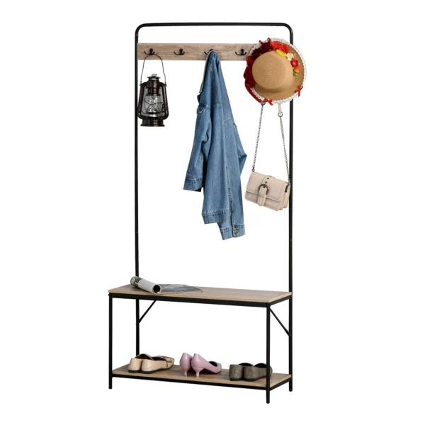 bend with bench and shoe rack in an entrance mobile for entrance