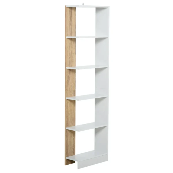 Oak and White Wooden Wall Mounted Bookcase with 5 Shelves, Anti-Tip, 45 x 21 x 170cm